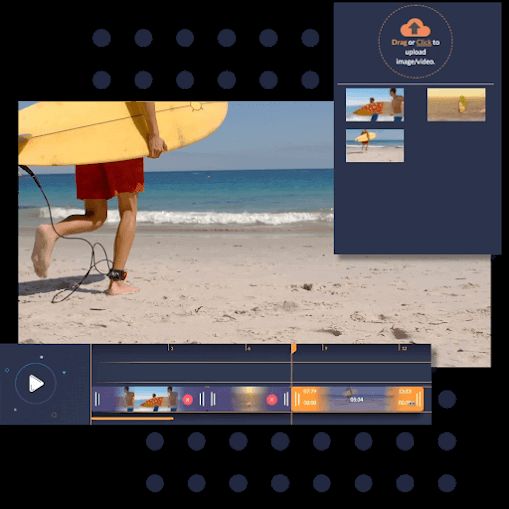 single frame with a surfer running on the beach in design wizard video editor app