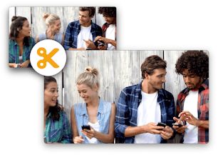 Four people, two couples looking at phones