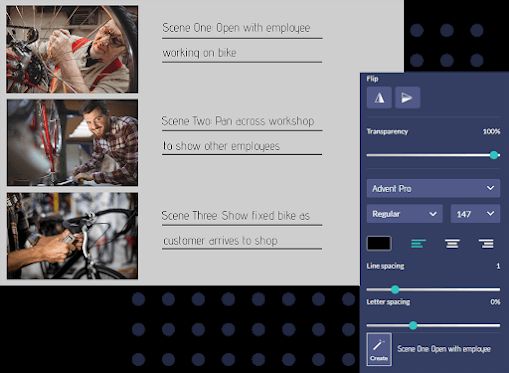 story board demonstration with few images and text filters from design wizard application
