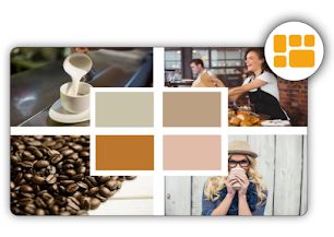 Imágenes de amantes del café en la cuadrícula